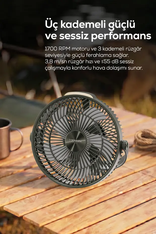 Taşınabilir Kamp Vantilatörü | 8000 mAh, Bataryalı, Tripodlu, Işıklı, Sessiz (X7434-Yeşil) Taşınabilir Kamp Vantilatörü | 8000 mAh, Bataryalı, Tripodlu, Işıklı, Sessiz (X7434-Yeşil)